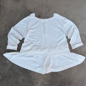 Free People Free-est White Ruffle Drop Waist Romper Large L 3/4 Sleeve Jersey